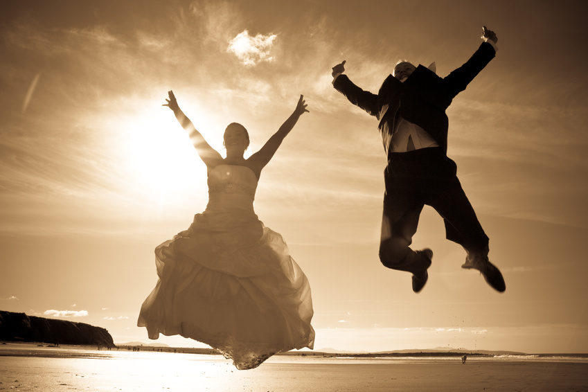 Wedding happy jump