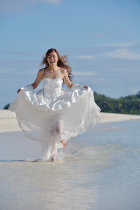 asian bride on beach